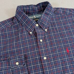 Ralph Lauren Button Down Shirt Mens XL Classic Fit Navy Plaid Red Pony Logo